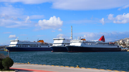 Famous port of Piraeus with beautiful sky and clouds, Attica, Greece