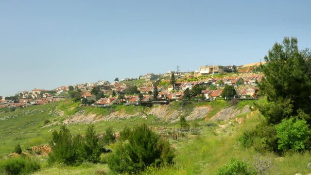 Metula, Israel - April 08,2019: Panorama of the Upper Galilee hills surrounding town Metula. Northern Israel. 4K