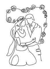 One continuous line drawing of wedding ceremony
One line drawing of wedding ceremony in arch of living flowers.