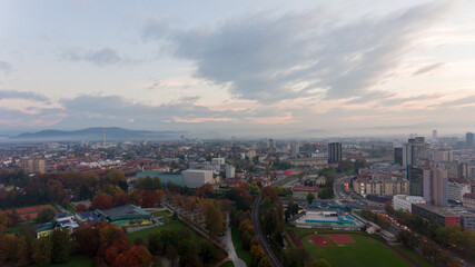 Spectacular morning panoramic city view of Ljubljana.