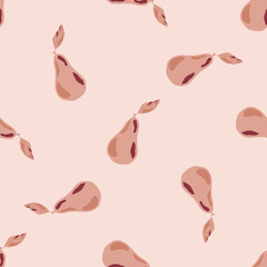 Random seamless fruit pattern with simple pear silhouettes. Pink light background.