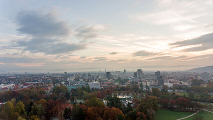Spectacular morning panoramic city view of Ljubljana.