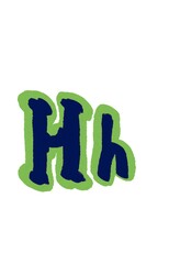 English alphabet letters painted with blue and green paint colours. Digital illustration