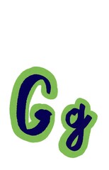 Obraz premium English alphabet letters painted with blue and green paint colours. Digital illustration