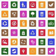 Recycle Icons. White Flat Design In Square. Vector Illustration.