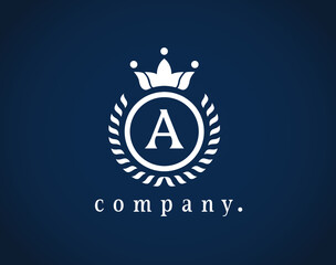 Letter A Loral Wreath logo luxury design with a circle. Graceful, Elegant Monogram with a crown. The Vintage emblem for Royalty, Restaurant, Boutique, Hotel, Heraldic, Jewelry. Eps 10. Beautiful sign.