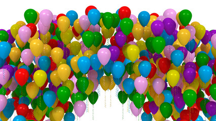 Colourful balloons arch isolated on white background. Celebration and party backdrop