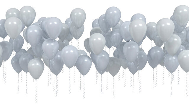 Silver grey balloons isolated on white background. Celebration party backdrop