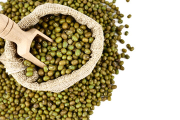 raw mung bean or green bean isolated on white background