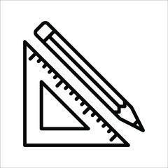 Pencil and ruler icon isolated on white background