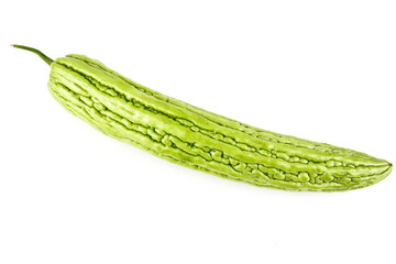 Momordica charantia balsam apple, balsam pear, bitter cucumber, bitter gourd, bitter melon tropical herb isolated on white background.Health and medical concept
