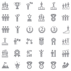 Ranking And Achievement Icons. Gray Flat Design. Vector Illustration.