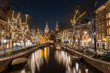 night view of Amsterdam city in winter