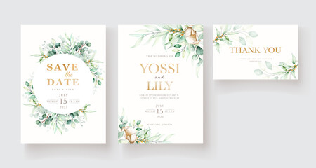 minimalist eucalyptus wedding card set 