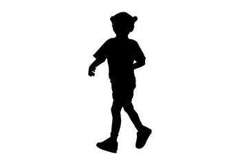 Silhouette kids or children running playing with white background with clipping path.
