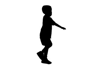 Fototapeta na wymiar Silhouette kids or children running playing with white background with clipping path.