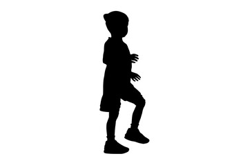 Silhouette kids or children running playing with white background with clipping path.