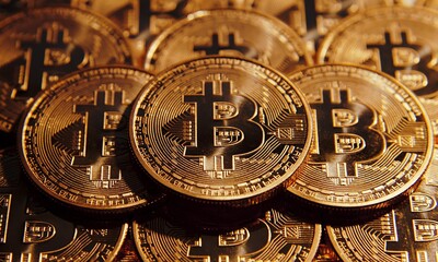 Fototapeta na wymiar bitcoin coins background close up 
