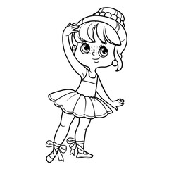 Cute cartoon ballerina girl outlined for coloring isolated on a white background
