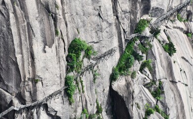 Old destroyed path way on the Huangshan slope, China