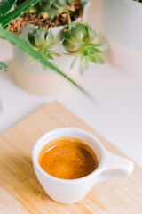 cup of tea and coffee next to plants