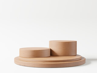 Cosmetic wooden Podium for product presentation  for fashion magazine illustration. 3d render illustration