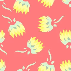 Wall murals For her Spiky Scattered Flower Lemon And Salmon Pink