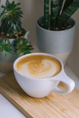 cup of tea and coffee next to plants