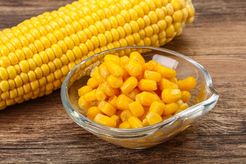 Sweet yellow corn in the bowl