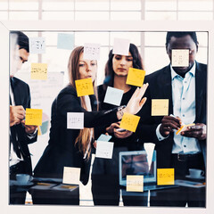 Background of business team brain storming using sticky note, successful business Team concept. 
