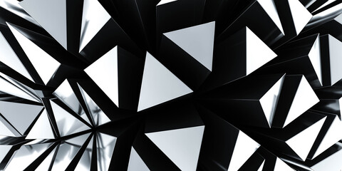 dark steel chrome triangular geometric shape architecture 3d render illustration