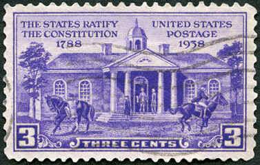 USA - 1938: shows Old Court House, Williamsburg, Constitution Ratification Issue, 1938