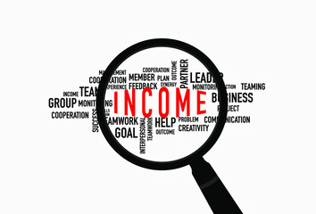 Income word cloud with magnifying, business concept
