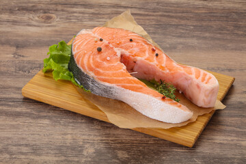 Raw salmon steak - ready for grill