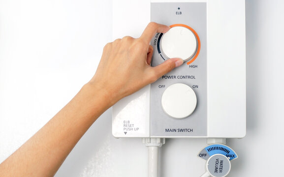 hand rotate temperature adjuster of water heater. temperature of water in Electric Boiler.                              