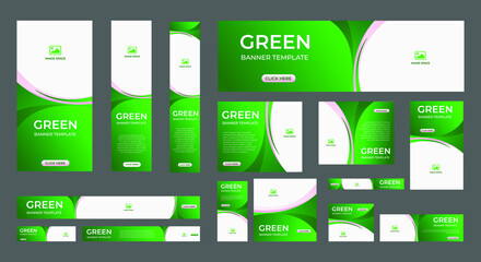 set of abstract web banners of standard size with green concept. Vertical, horizontal and square template. Vector design EPS 10
