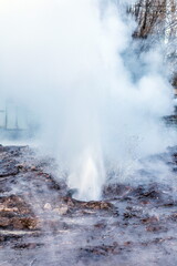 Breakthrough of a heating main with hot water in underground communications.