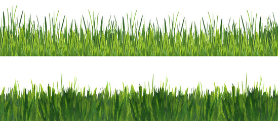 Green grass seamless border line. Herbal bunch for adhesive tape, card frame, spring badge. Scrapbooking items 