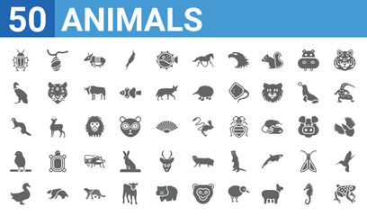 set of 50 animals web icons. filled glyph icons such as tropical frop,cockroach,goose,canary,polecat,vulture,cocoon,jerboa. vector illustration © Digital Bazaar