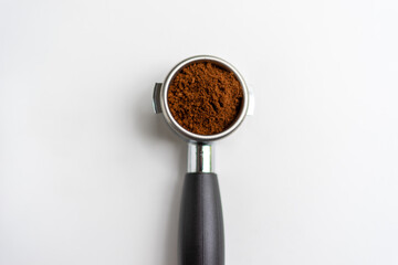 coffee grounds in a portafilter