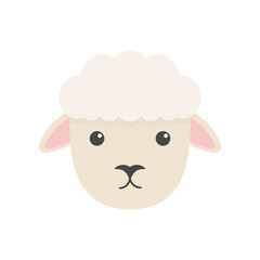 Cute sheep head. Cartoon farm animal. Vector illlustration isolated on white