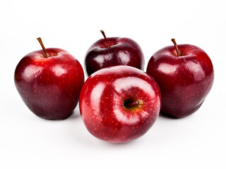 Fresh Red delicious apples with drops of water isolated on white background, Healthy fruit and Diet concept