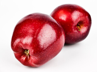 Fresh Red delicious apples with drops of water isolated on white background, Healthy fruit and Diet concept