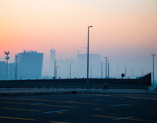 Dubai, UAE - 01.15.2021 Morning hour in Business bay district , Marasi drive, Outdoor