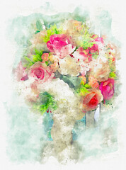 water color pastel flower on sand stone texture paper.