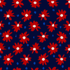 Fototapeta na wymiar Vector prairie daisy floral seamless Repeat Pattern. Ideal for Summer Dresses and Blouses or Other Textile Projects.Seamless motif for wrapping, wallpaper, fabric, decoration print.