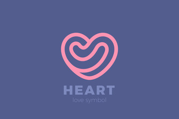 Heart Love Logo design vector template Linear Outline style. Valentines day Romantic dating Charity Donation Logotype concept icon.