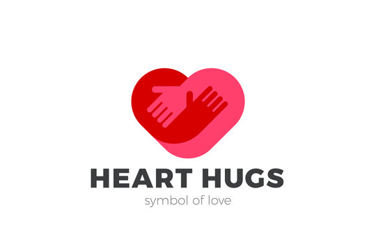 Heart Love Hugs Logo Hugging Hands design vector template. Valentines day Romantic dating Charity Donation Logotype concept icon.