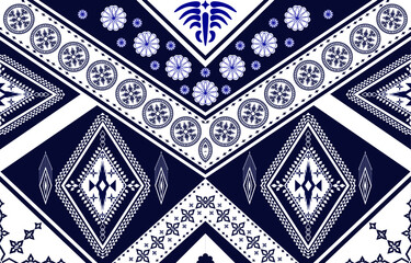 Obraz premium Geometric ethnic pattern traditional Design for background,carpet,wallpaper,clothing,wrapping,Batik,fabric,sarong,Vector illustration embroidery style.