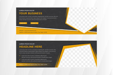 Set of Abstract banner template design for your business use horizontal layout. combination orange and grey colors. transparency of triangle polygonal pattern. black background with space for photo